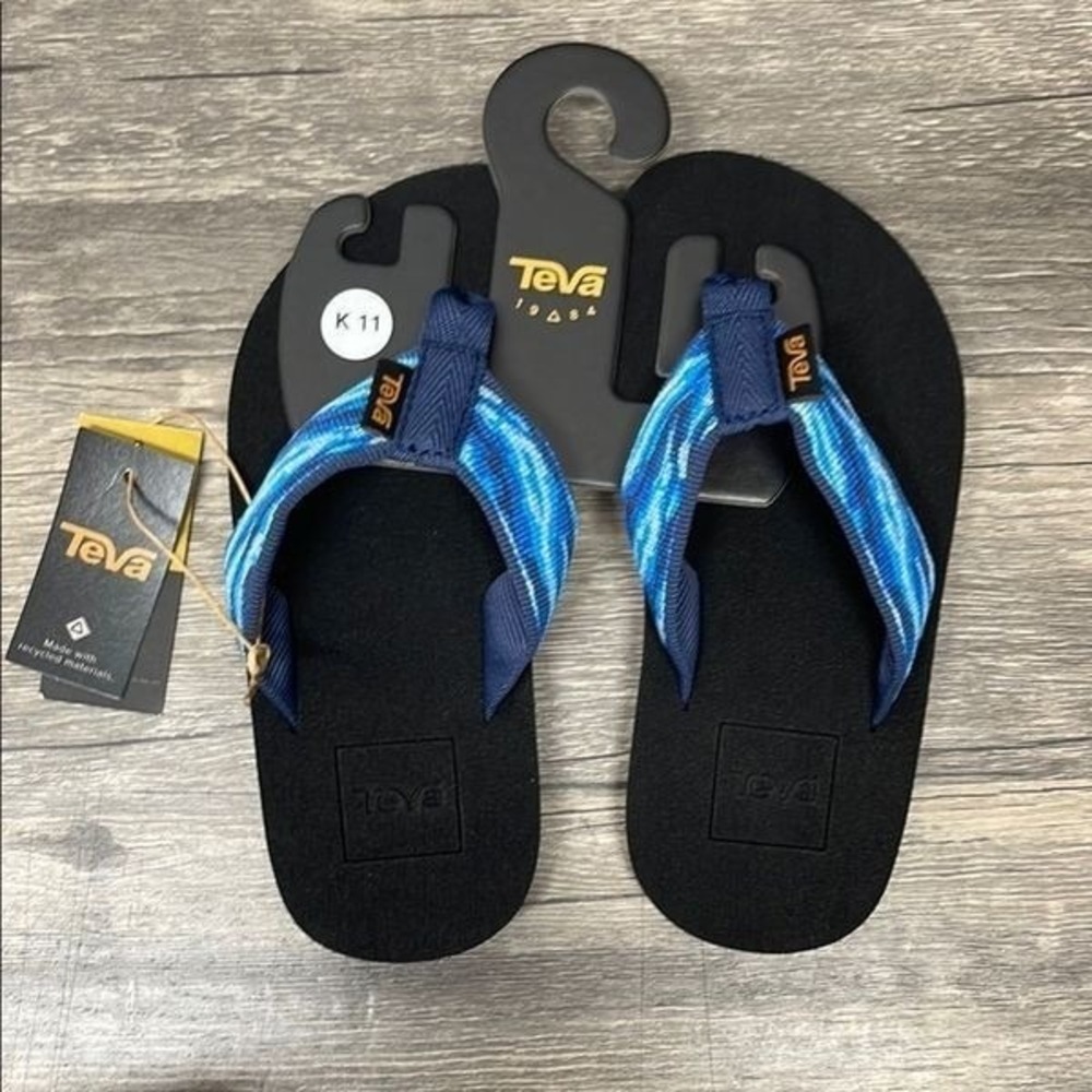Teva Mush II Flip Flop Sandals 1093656C-K Waves Mood Indigo Blue Kids 11 NWT